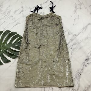 J.Crew Tie Shoulder Sequin Midi Dress Size 14 Beige Desert Canyon Sparkle